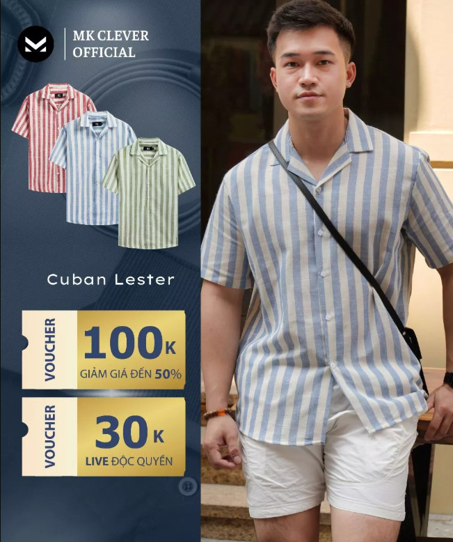 Áo Sơ Mi Cuban nam kẻ sọc Lester MK CLEVER Chất Đũi thô mềm